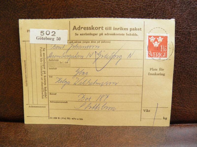 Frimärke på adresskort - stämplat 1961 - Göteborg 50 - Slottsbron