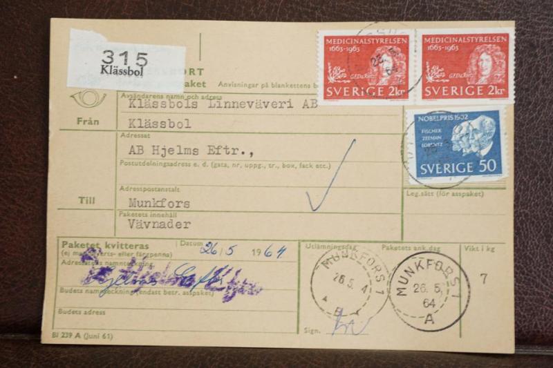 Frimärken på adresskort - stämplat 1964 - Klässbol - Munkfors