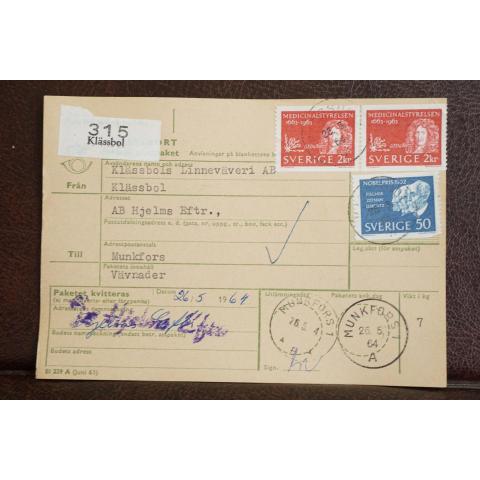 Frimärken på adresskort - stämplat 1964 - Klässbol - Munkfors