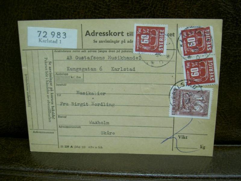 Paketavi med stämplade frimärken - 1962 - Karlstad 1 till Skåre