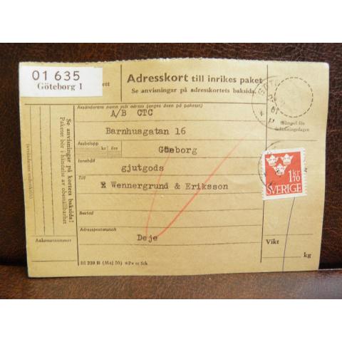 Frimärken på adresskort - stämplat 1961 - Göteborg 1 - Deje