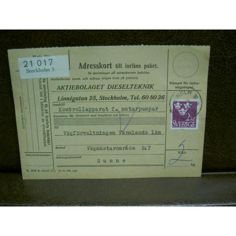 Paketavi med stämplade frimärken - 1964 - Stockholm 5 till Sunne 