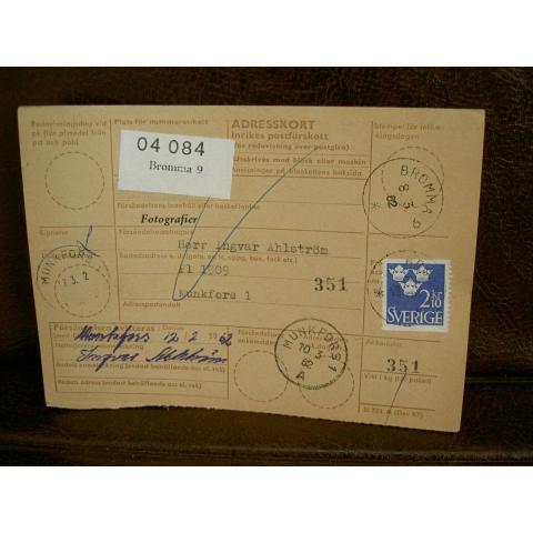 Paketavi med stämplade frimärken - 1962 - Bromma 9 till Munkfors