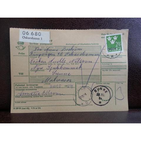 Frimärken  på adresskort - stämplat 1964 - Oskarshamn 1 - Sunne