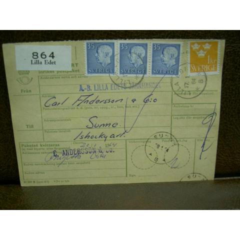 Paketavi med stämplade frimärken - 1964 - Lilla Edet till Sunne 