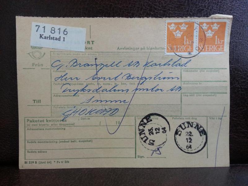 Frimärken  på adresskort - stämplat 1964 - Karlstad 1 - Sunne