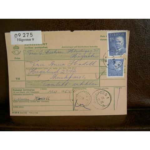 Paketavi med stämplade frimärken - 1964 - Hägersten 9 till Munkfors
