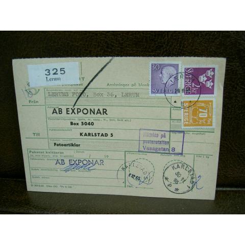 Paketavi med stämplade frimärken - 1965 - Lerum till Karlstad