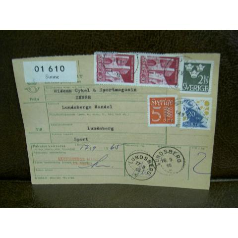 Paketavi med 5 st stämplade frimärken - 1965 - Sunne till Lundsberg