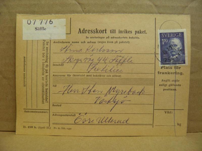 Frimärken  på adresskort - stämplat 1963 - Säffle - Övre Ullerud