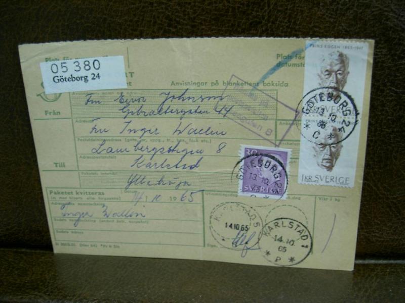 Paketavi med stämplade frimärken - 1965 - Göteborg 24 till Karlstad
