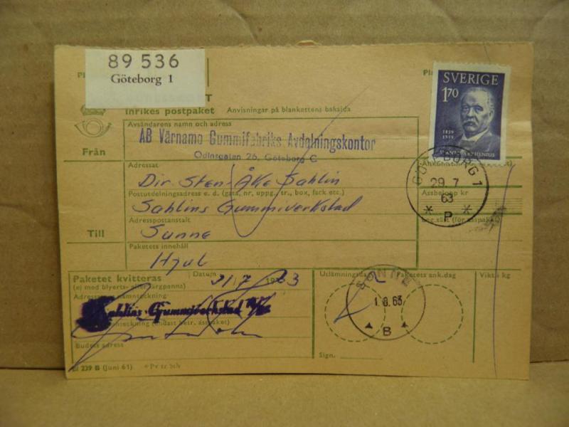 Frimärken  på adresskort - stämplat 1963 - Göteborg 1 - Sunne