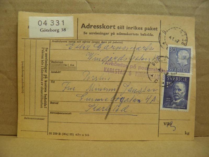 Frimärken  på adresskort - stämplat 1963 - Göteborg 38 - Karlstad