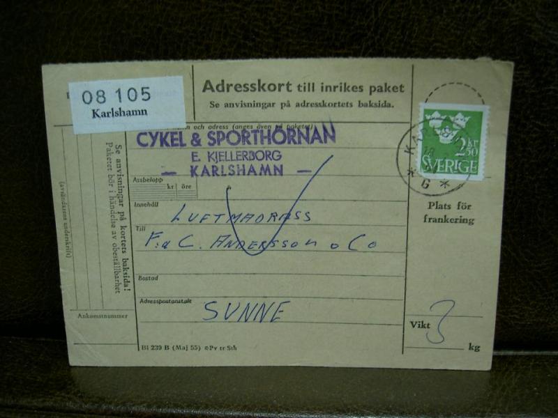 Paketavi med stämplade frimärken - 1964 - Karlshamn till Sunne