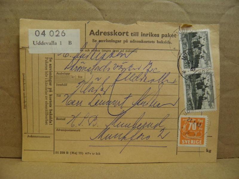 Frimärken  på adresskort - stämplat 1963 - Uddevalla 1 B - Munkfors 2