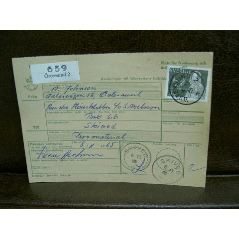 Paketavi med stämplade frimärken - 1965 - Östersund 2 till Skivad