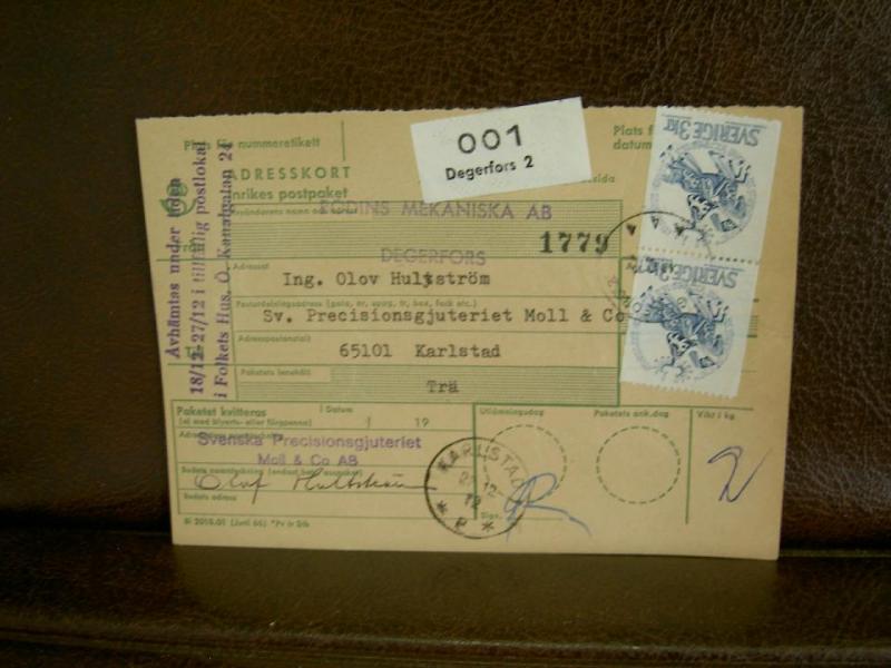 Paketavi med stämplade frimärken - 1972 - Degerfors 2 till Karlstad