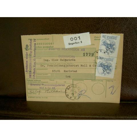 Paketavi med stämplade frimärken - 1972 - Degerfors 2 till Karlstad