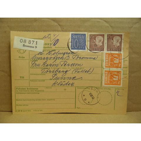 Frimärke  på adresskort - stämplat 1963 - Bromma 9 - Sunne