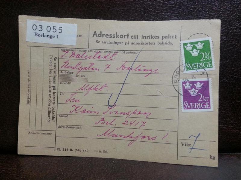 Frimärke på adresskort - stämplat 1962 - Borlänge 1 - Munkfors 1