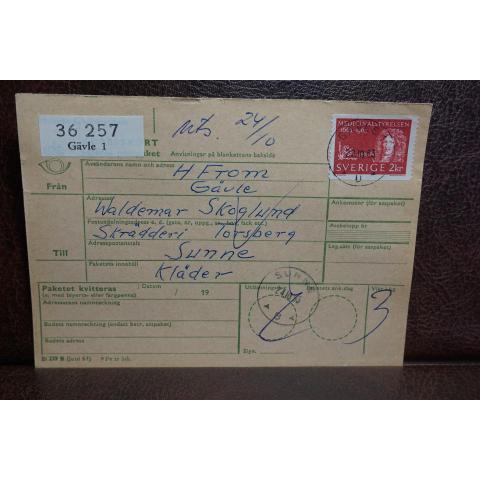Frimärke  på adresskort - stämplat 1963 - Gävle 1 - Sunne