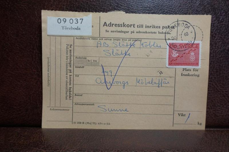 Frimärke  på adresskort - stämplat 1963 - Töreboda - Sunne