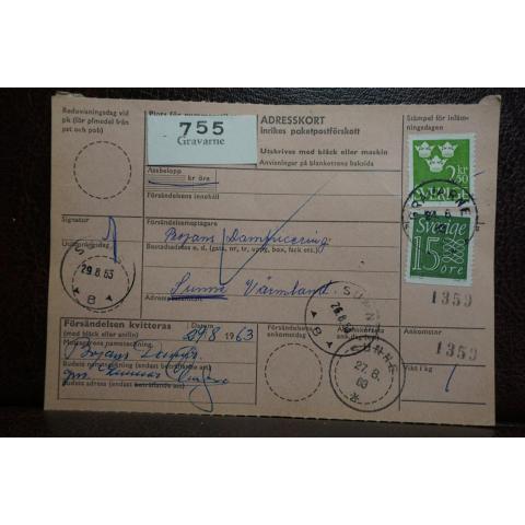 Frimärken  på adresskort - stämplat 1963 - Gravarne - Sunne
