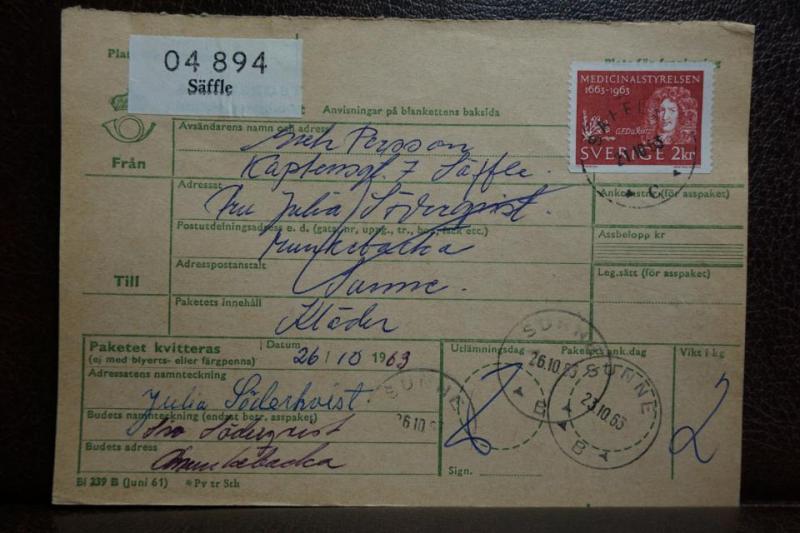 Frimärke  på adresskort - stämplat 1963 - Säffle - Sunne