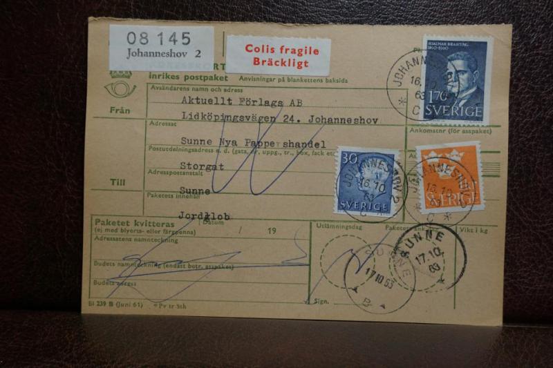 Bräckligt + Frimärken  på adresskort - stämplat 1963 - Johanneshov 2 - Sunne