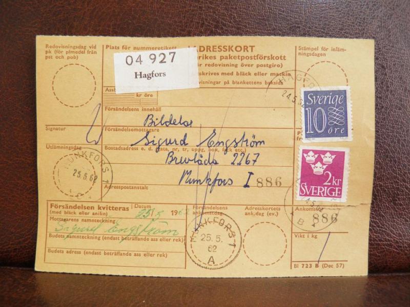 Frimärken på adresskort - stämplat 1962 - Hagfors - Munkfors 1