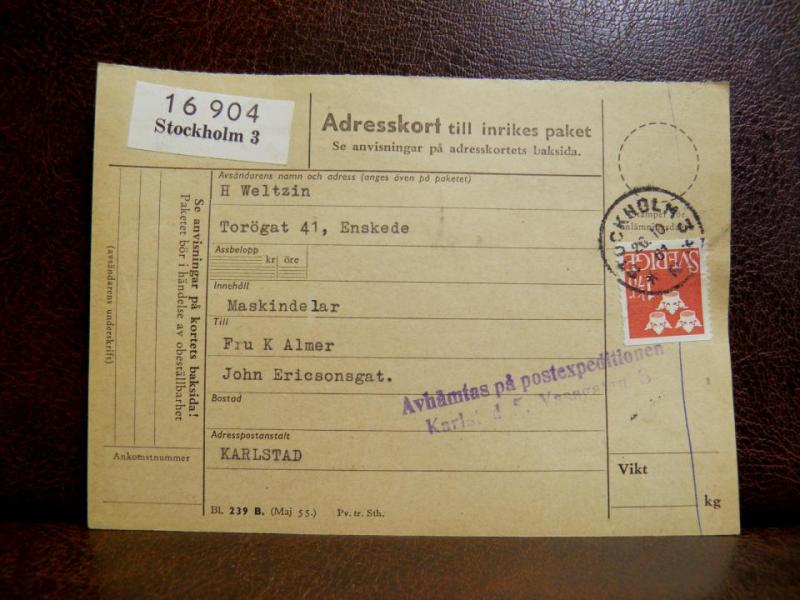 Frimärken på adresskort - stämplat 1961 - Stockholm 3 - Karlstad