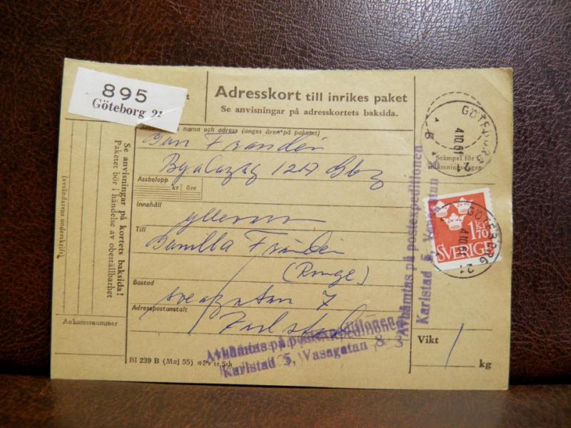 Frimärken på adresskort - stämplat 1961 - Göteborg 21 - Karlstad 