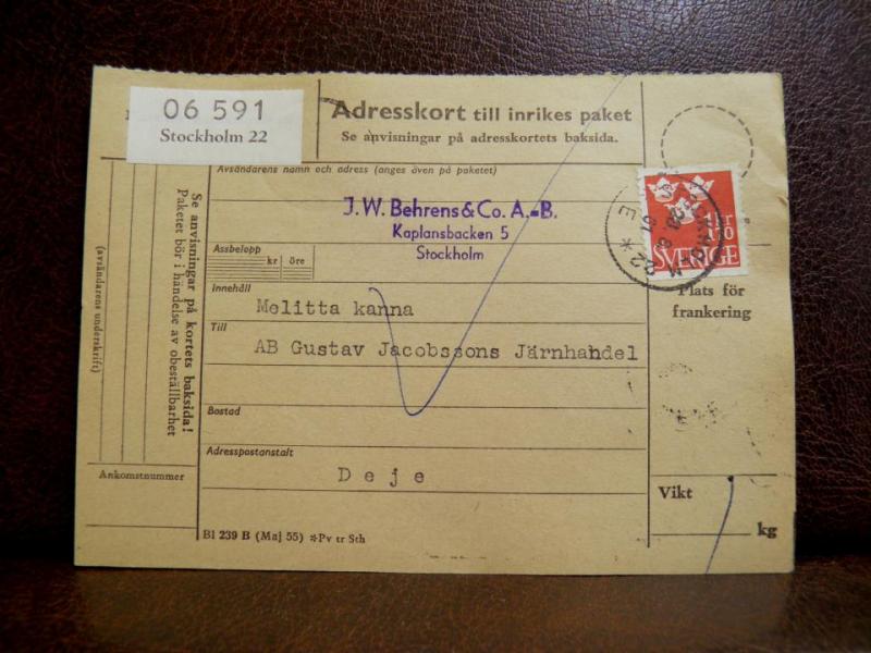 Frimärken på adresskort - stämplat 1961 - Stockholm 22 - Deje 