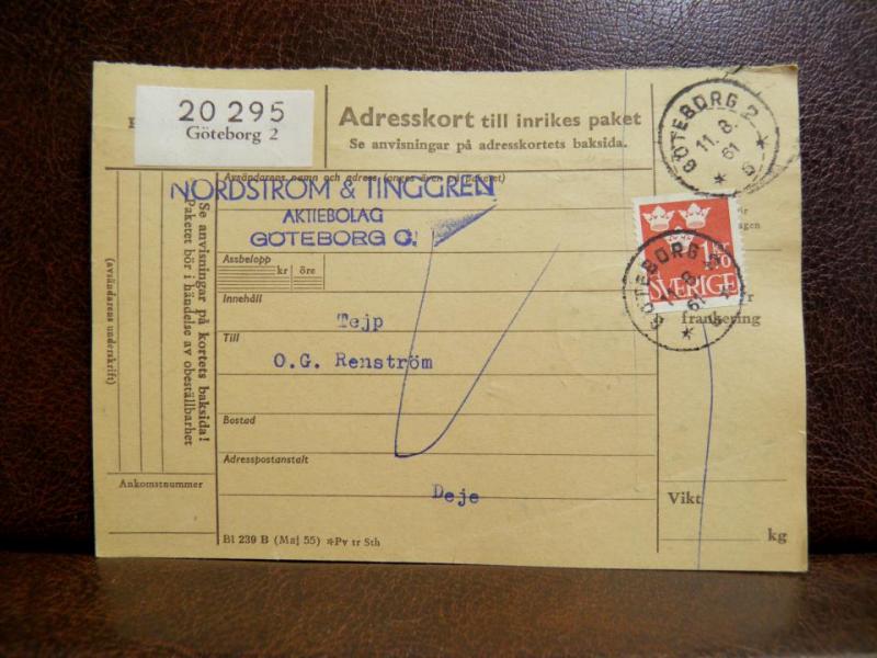 Frimärken på adresskort - stämplat 1961 - Göteborg 2 - Deje