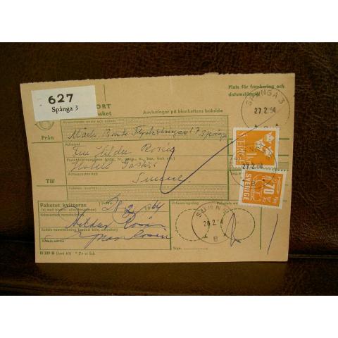 Paketavi med stämplade frimärken - 1964 - Spånga 3 till Sunne