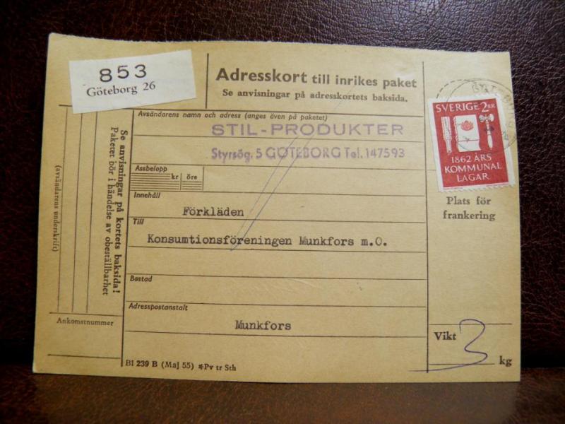 Frimärken  på adresskort - stämplat 1962 Göteborg 26 - Munkfors 