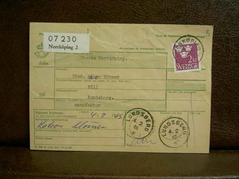 Frimärken  på adresskort - stämplat 1965 - Norrköping 2 - Lundsberg