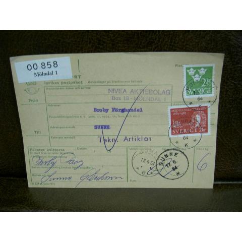 Paketavi med stämplade frimärken - 1964 - Mölndal 1 till Sunne