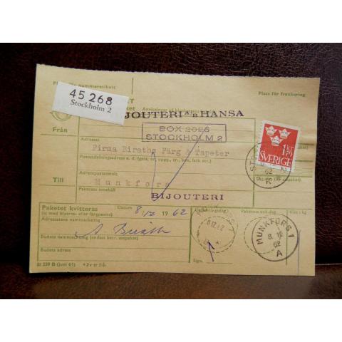 Frimärken på adresskort - stämplat 1962 - Stockholm 2 - Munkfors 