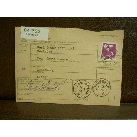 Frimärken  på adresskort - stämplat 1965 - Karlstad 1 - Lundsberg