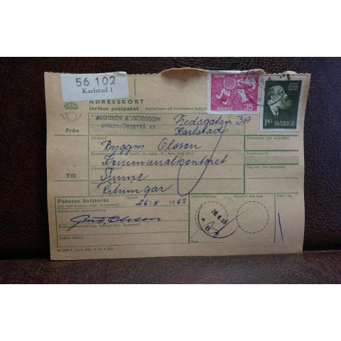 Frimärken på adresskort - stämplat 1963 - Karlstad 1  - Sunne