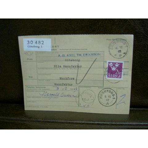Paketavi med stämplade frimärken - 1962 - Göteborg 1 till Munkfors