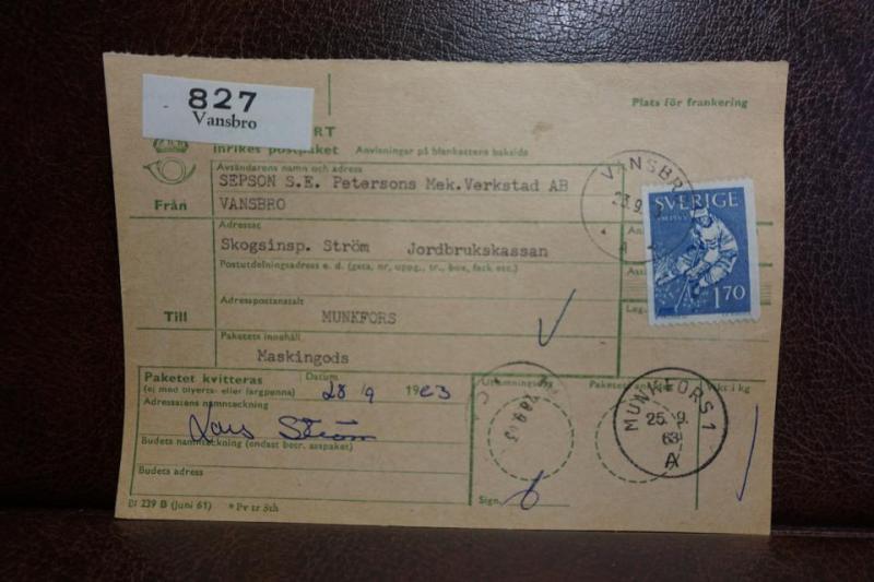 Frimärke på adresskort - stämplat 1963 - Vansbro - Munkfors