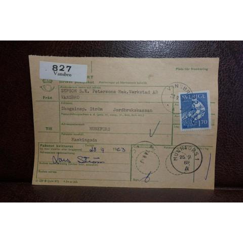 Frimärke på adresskort - stämplat 1963 - Vansbro - Munkfors