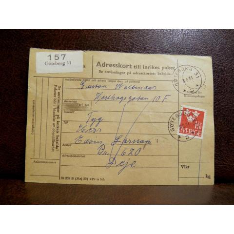 Frimärken på adresskort - stämplat 1961 - Göteborg 31 - Deje