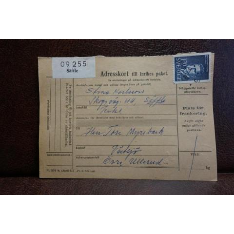 Frimärke på adresskort - stämplat 1963 - Säffle  - Övre Ullerud