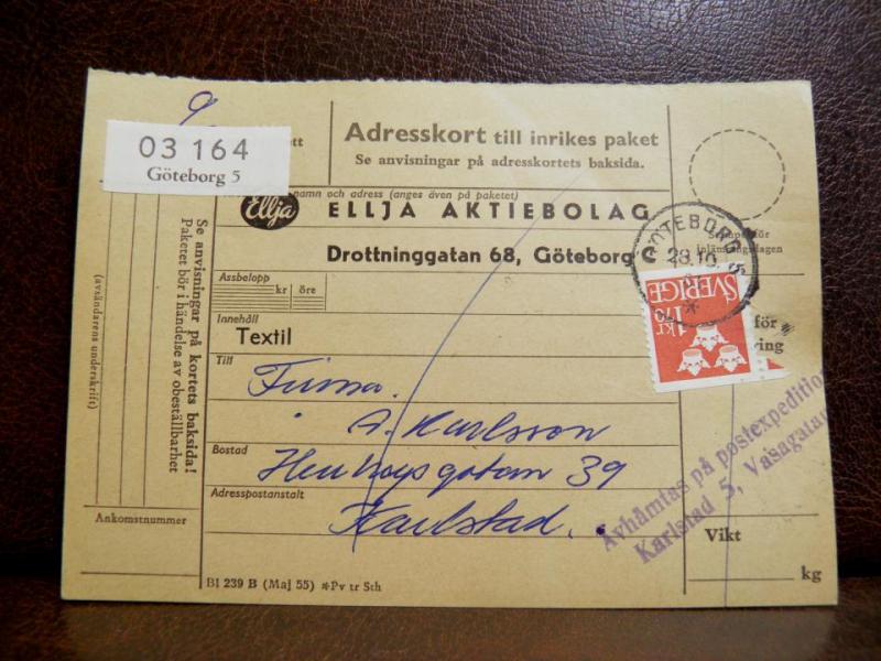 Frimärken på adresskort - stämplat 1961 - Göteborg 5 - Karlstad 