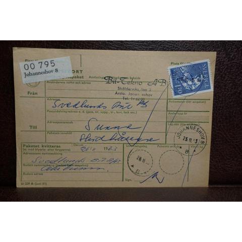 Frimärke  på adresskort - stämplat 1963 - Johanneshov 8 - Sunne