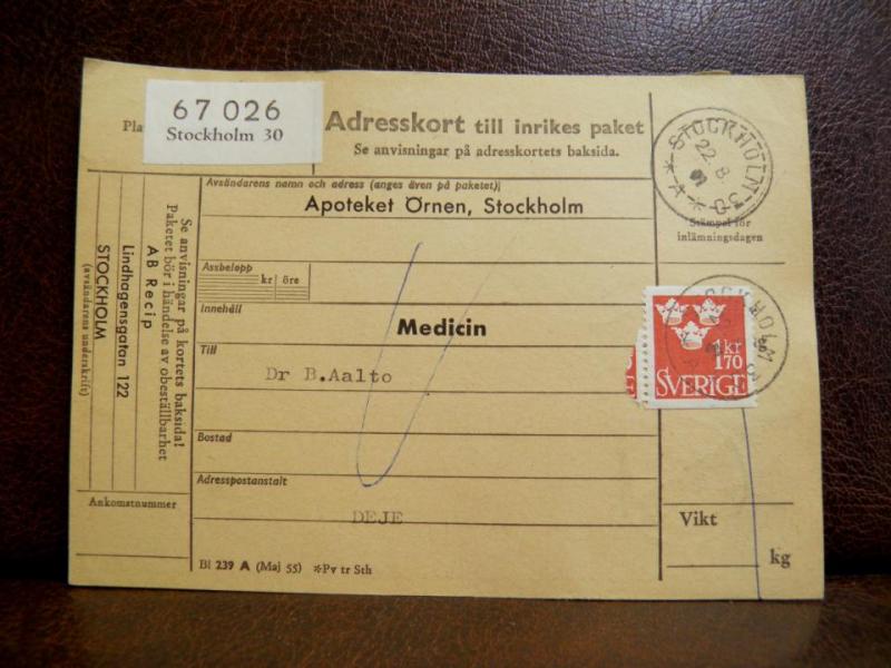 Frimärken på adresskort - stämplat 1961 - Stockholm 30 - Deje 