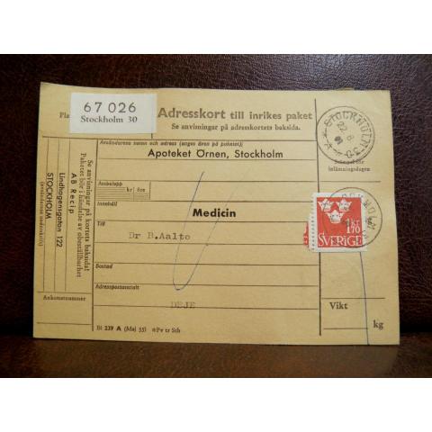 Frimärken på adresskort - stämplat 1961 - Stockholm 30 - Deje 